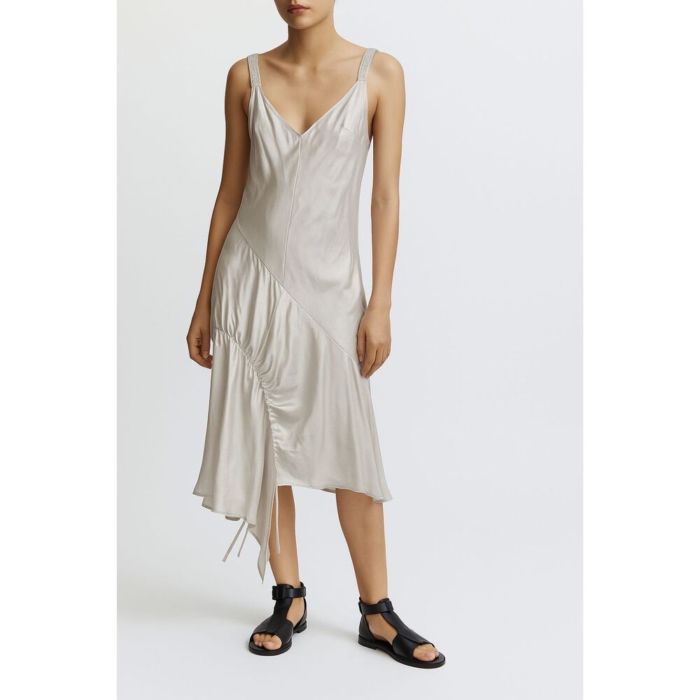 SAINT ART Kaia Satin Asymmetric‎ Midi Dress Silver Small